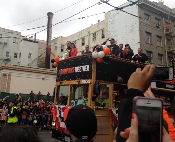 The Bouchy Family with the 2014 World Series Champions trophy